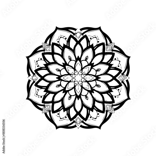 A detailed mandala design inspired by lotus petals arranged in a symmetrical pattern. Decorative and spiritual style artwork.