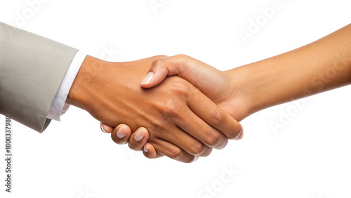 Diverse business handshake symbolizing partnership and agreement isolated on white background
