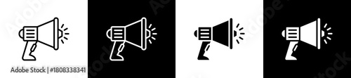 Marketing icon variations in line and glyph style on black and white background