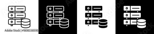 Database icon variations in line and glyph style on black and white background