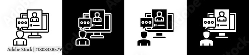 Video Conference icon variations in line and glyph style on black and white background