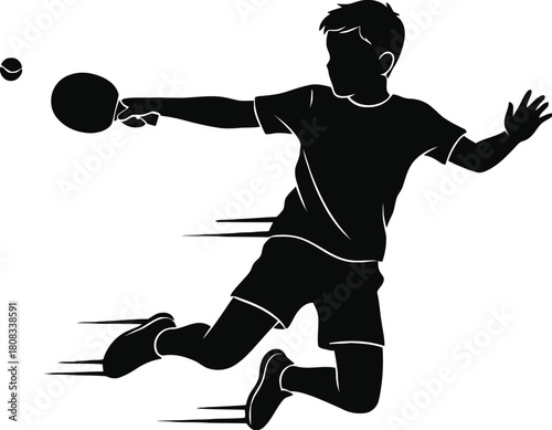 Table tennis player hitting ball isolated on white background, Vector