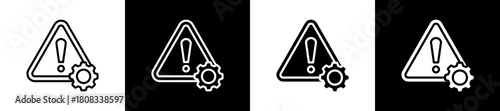 Problem icon variations in line and glyph style on black and white background