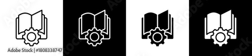 Iterative icon variations in line and glyph style on black and white background