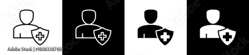 Safety First icon variations in line and glyph style on black and white background