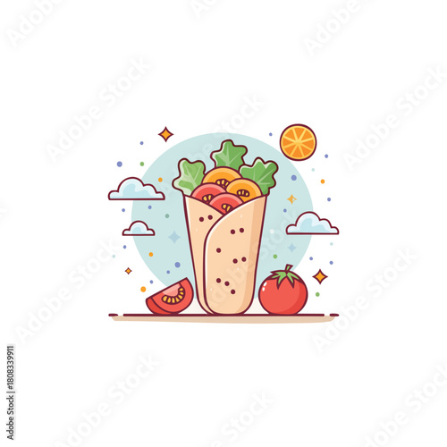 Delicious Shawarma Wrap with Fresh Vegetables and Savory Filling.