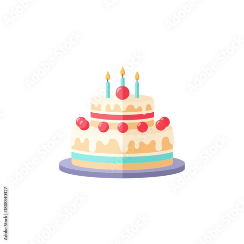 Celebrate with this delightful tiered cake adorned with candles and cherries, perfect for birthdays, anniversaries, and special occasions that call for sweetness
