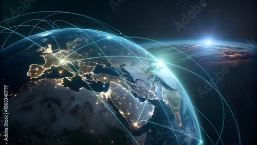 Global network connecting europe, asia, and the middle east, showcasing international communication, technology, and interconnectedness for a brighter future