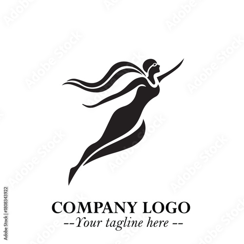 Woman Swimming Logo Symbol in Clean Minimal Vector Illustration on White Background
