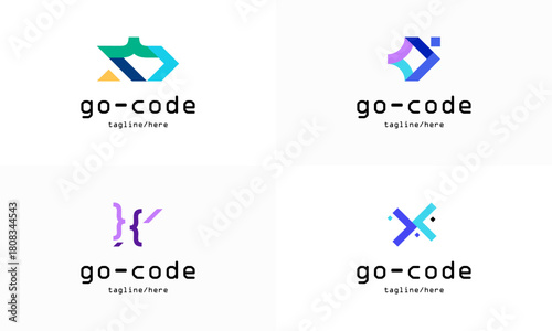Set of Go Code logo designs concept vector, Coding logo with arrow symbol