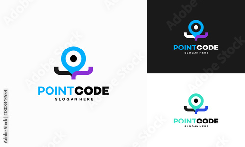 Coding point logo designs concept vector, Code pin symbol