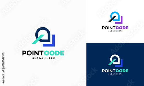 Coding point logo designs concept vector, Code pin symbol