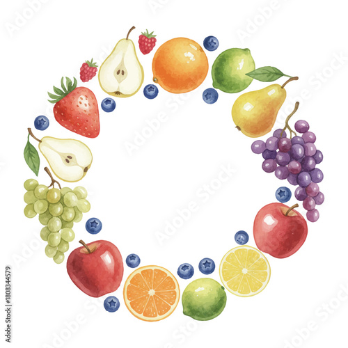 circle fresh fruits frame illustrations