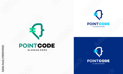 Coding point logo designs concept vector, Code pin symbol