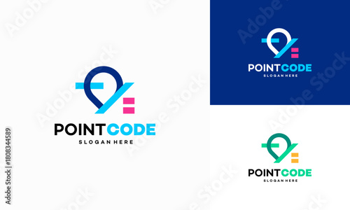 Coding point logo designs concept vector, Code pin symbol