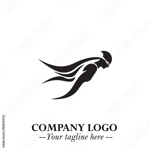 Woman Swimming Logo Symbol in Clean Minimal Vector Illustration on White Background