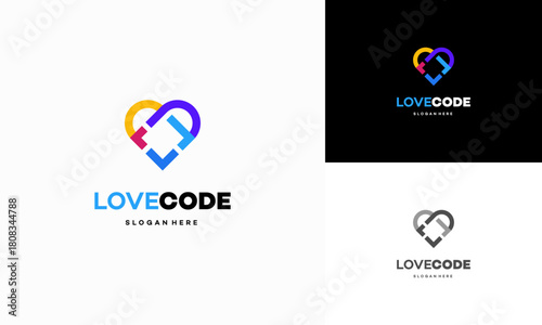 Love Code logo designs concept vector, Coding and Love symbol