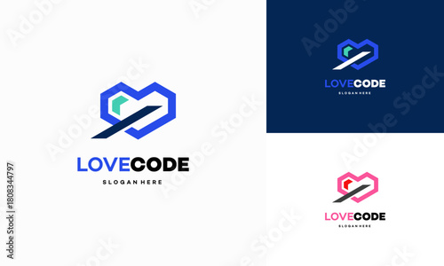 Love Code logo designs concept vector, Coding and Love symbol