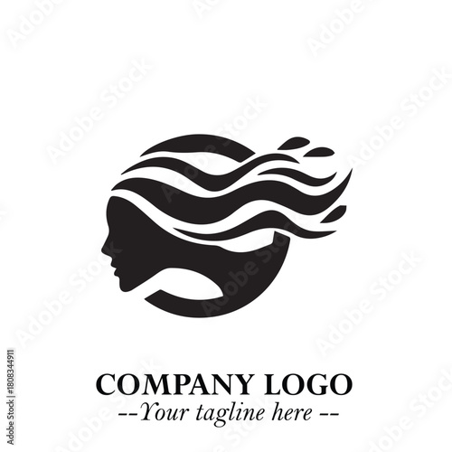 Woman Swimming Logo Symbol in Clean Minimal Vector Illustration on White Background