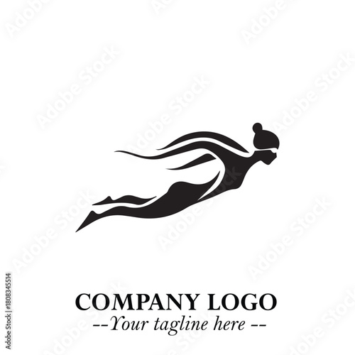 Woman Swimming Logo Symbol in Clean Minimal Vector Illustration on White Background