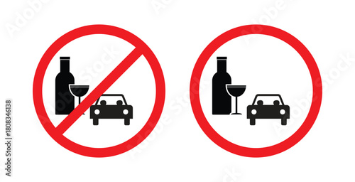 No Drinking and Driving Warning Sign – Alcohol, Car & Safety Prohibition Icon