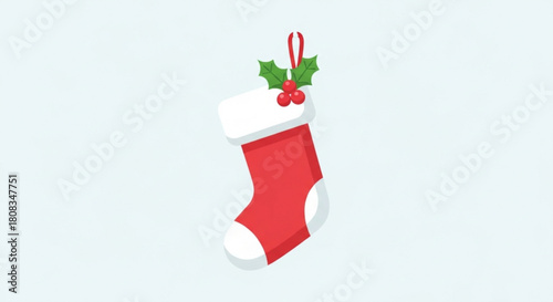 Download christmas stocking vector illustration with holly for holiday season celebration design element