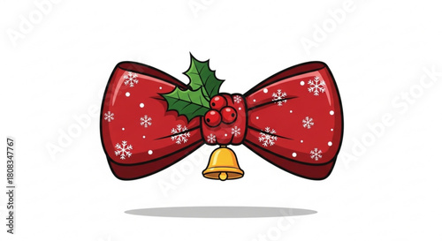Christmas bow tie with snowflakes holly berries and bell holiday decoration winter celebration design