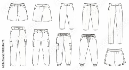 Collection of Fashionable Pants and Shorts Sketches.