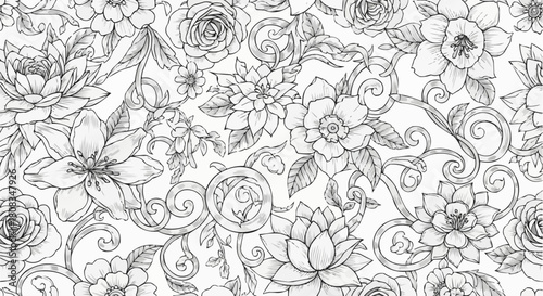 Detailed floral pattern with various flower types and intricate designs.