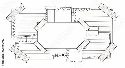Architectural blueprint of a building layout with multiple rooms and an octagonal central space.
