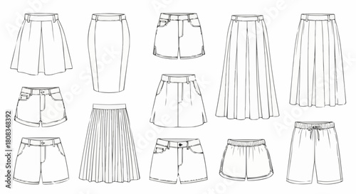 Fashionable collection of various womens skirts and shorts designs.