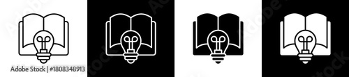Knowledge icon variations in line and glyph style on black and white background
