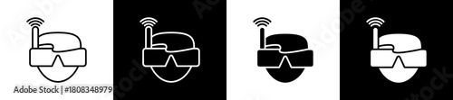 Virtual Reality icon variations in line and glyph style on black and white background