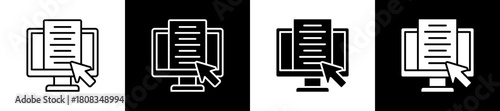 Digital icon variations in line and glyph style on black and white background