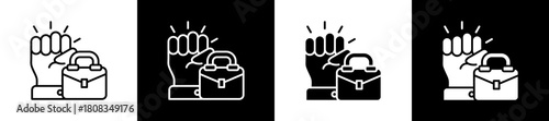 Trade Unions icon variations in line and glyph style on black and white background