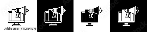 Viral icon variations in line and glyph style on black and white background