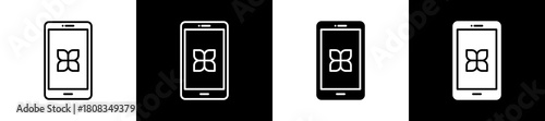 Mobile icon variations in line and glyph style on black and white background