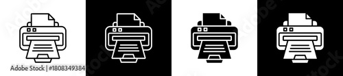 Print icon variations in line and glyph style on black and white background
