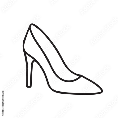 A minimalist black and white vector depiction of a high-heel shoe, highlighting a refined, curved silhouette that delivers a fashionable, timeless icon for style focused design projects.
