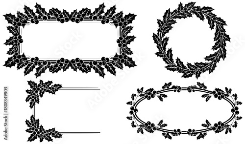 Elegant holiday holly borders to frame your festive greetings and winter announcements