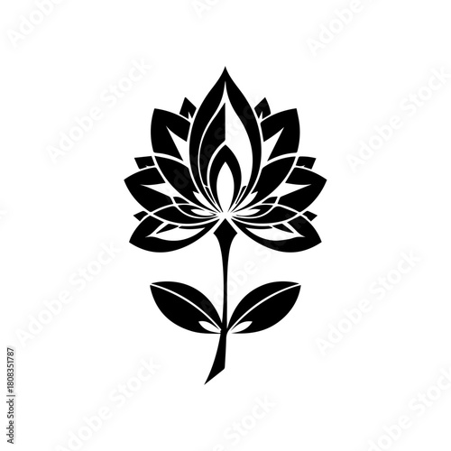 Lotus Flower with Leafy Base Elegant Symbol of Purity and Rebirth