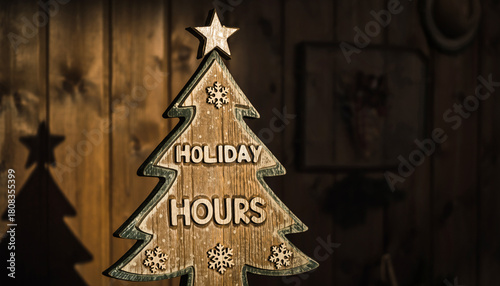 Wooden Holiday Hours Sign in Christmas Tree Shape