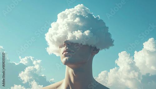 Cloud Mind: Conceptual Portrait of a Man with a Sky Head