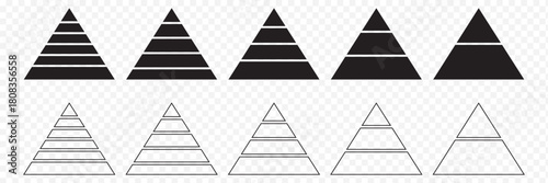 Pyramid infographic icon. Pyramid icon. Triangle hierarchy data segments collection. Black color pyramid Icon Set. Logo illustration. EPS 10.