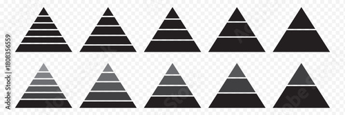 Pyramid infographic icon. Pyramid icon. Triangle hierarchy data segments collection. Black color pyramid Icon Set. Logo illustration. EPS 10.