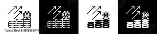 Increase  icon variations in line and glyph style on black and white background