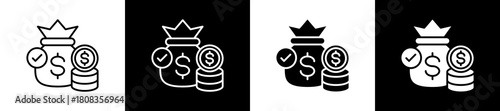 Finance  icon variations in line and glyph style on black and white background