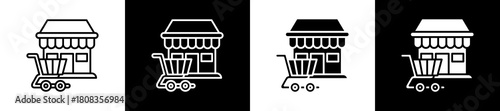 Market  icon variations in line and glyph style on black and white background