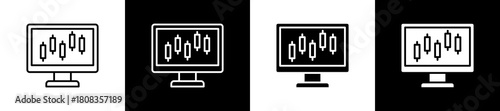 Trading  icon variations in line and glyph style on black and white background