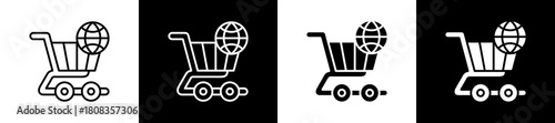 Commerce  icon variations in line and glyph style on black and white background